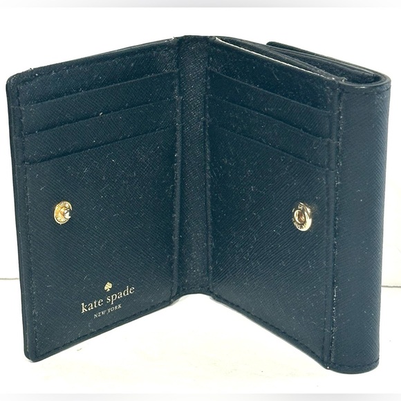 Kate Spade New York Black Snap Bifold Wallet With Polka-Dot Lining Gold Logo - Picture 6 of 11